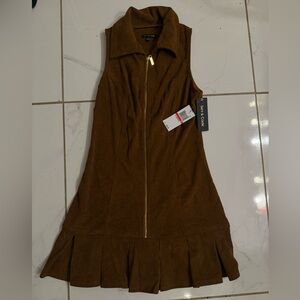 Brown Corduroy Dress with Gold Zipper